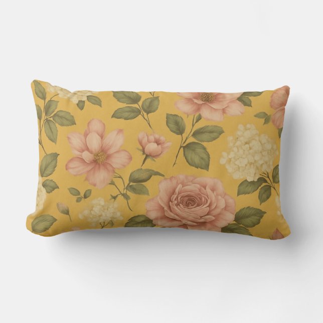 Blush Garden Blooms  Gouden Bloemen Accent Kussen (Voorkant)