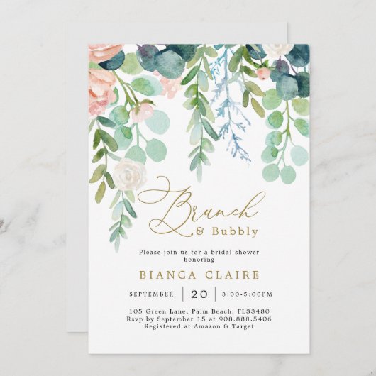 Blush Garden Bridal Shower Kaart (Voorkant / Achterkant)