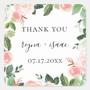 Blush Garden Floral Lijst Trouwgunst Vierkante Sticker