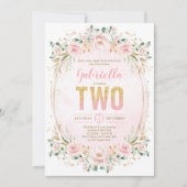 Blush Garden Floral Pink Gold Girl 2e verjaardag Kaart (Voorkant)