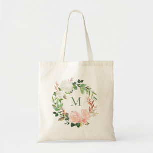 Blush Garden Floral Wreate Monogram Tote Bag