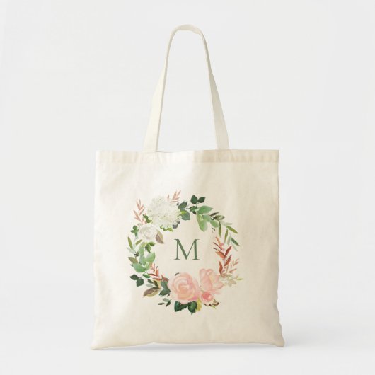 Blush Garden Floral Wreate Monogram Tote Bag (Voorkant)