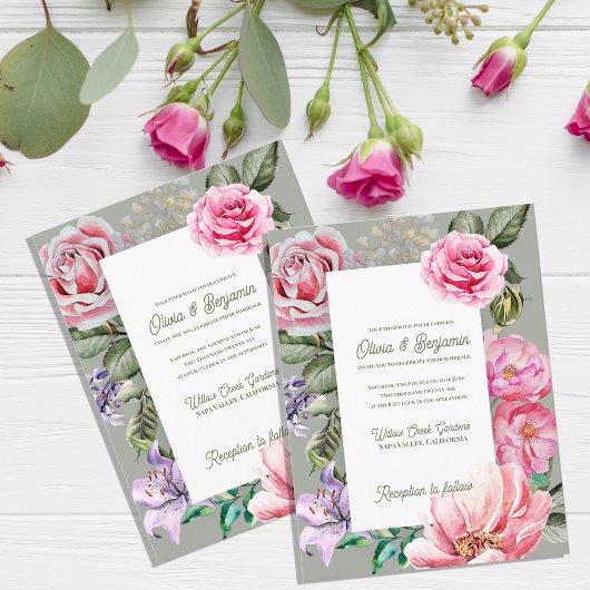 Blush Garden Romantic Floral Wedding Invitation Briefkaart
