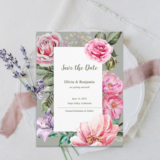 Blush Garden Romantic Floral Wedding Save the Date Aankondigingskaart