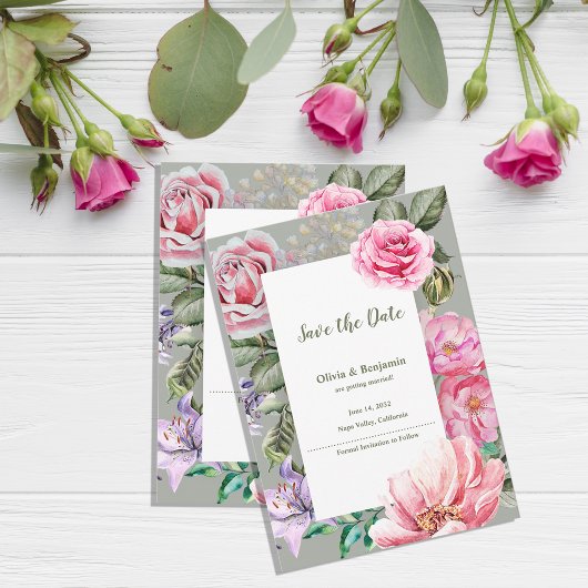 Blush Garden Romantic Floral Wedding Save the Date Aankondigingskaart