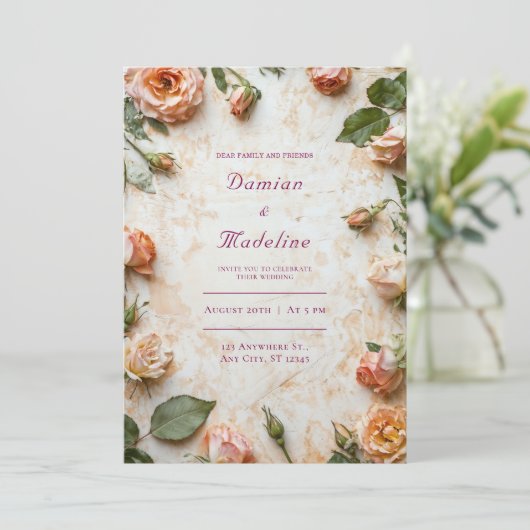 Blush Garden Roos huwelijksuitnodiging Kaart (Staand voorkant)