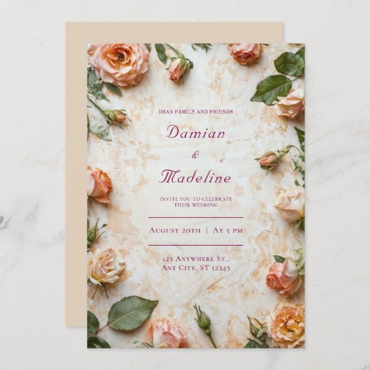 Blush Garden Roos huwelijksuitnodiging Kaart (Voorkant / Achterkant)