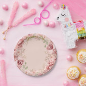 Blush Garden Roses Galentine Brunch Table Florals Papieren Bordje (Feest)