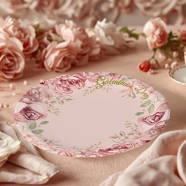 Blush Garden Roses Galentine Brunch Table Florals Papieren Bordje