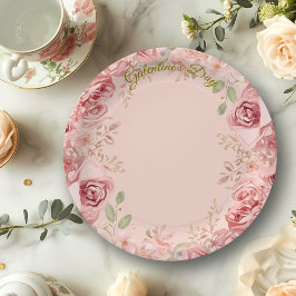 Blush Garden Roses Galentine Brunch Table Florals Papieren Bordje