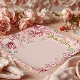 Blush Garden Roses Galentine Brunch Table Florals Papieren Bordje