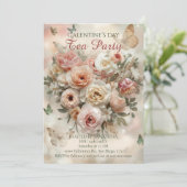 Blush Garden Roses Galentine Tea Party Florals Kaart (Staand voorkant)