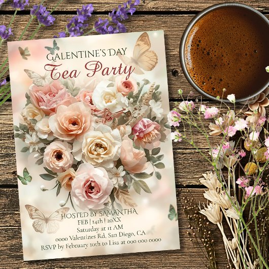 Blush Garden Roses Galentine Tea Party Florals Kaart
