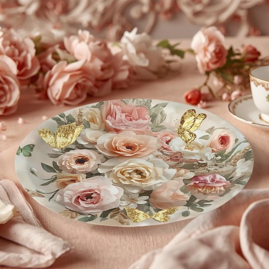 Blush Garden Roses Galentine Tea Party Florals Papieren Bordje