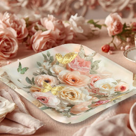 Blush Garden Roses Galentine Tea Party Florals Papieren Bordje