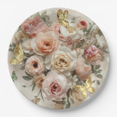 Blush Garden Roses Galentine Tea Party Florals Papieren Bordje (Voorkant)