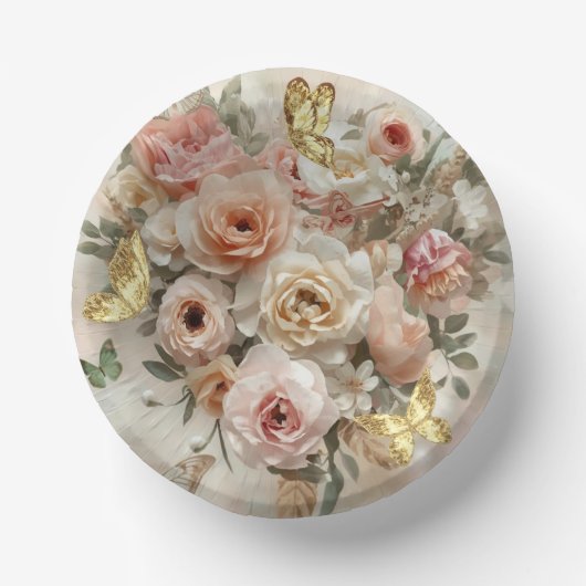Blush Garden Roses Galentine Tea Party Florals Papieren Kommen (Voorkant)
