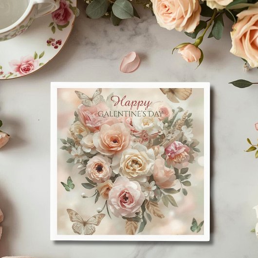 Blush Garden Roses Galentine Tea Party Florals Servet
