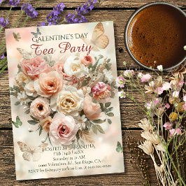 Blush Garden Roses Galentine Theepartij Bloemen Kaart