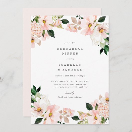 Blush Garden Spring repesal Dinner Invite Kaart (Voorkant / Achterkant)