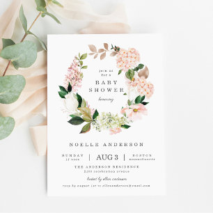 Blush Garden Spring Wreator Baby shower Invitation Kaart