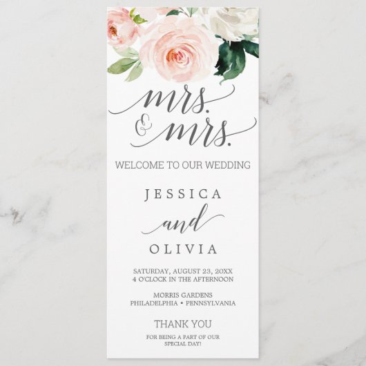 Blush Gay Wedding Programma Blozen Mrs. Programmakaart (Voorkant)