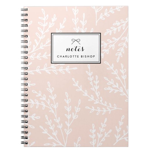 Blush gebladerte patroon gepersonaliseerd notitieboek (Voorkant)