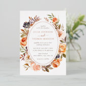 Blush gebrande Sinaasappel Bloemen Foliage Wedding Folie Uitnodiging (Staand Voorkant)
