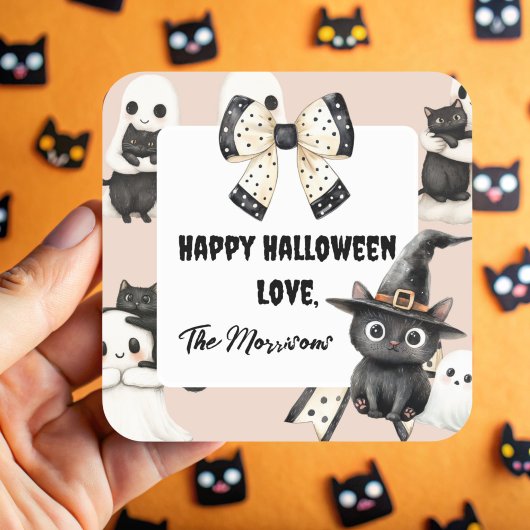 Blush Geesten en Katten Halloween Vierkante Sticke Vierkante Sticker