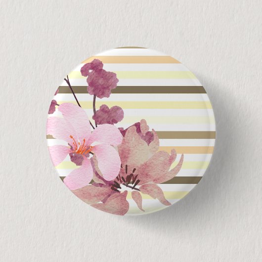 Blush gekleurde Floral Striped Ronde Button 3,2 Cm (Voorkant)