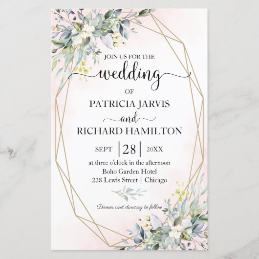 Blush Geometric Budget Weddenschap 5.5x8.5 Uitnodi (Voorkant)