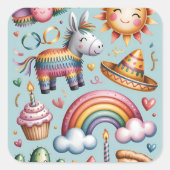 Blush Geometrisch Patroon Feestje Vierkante Sticker (Voorkant)