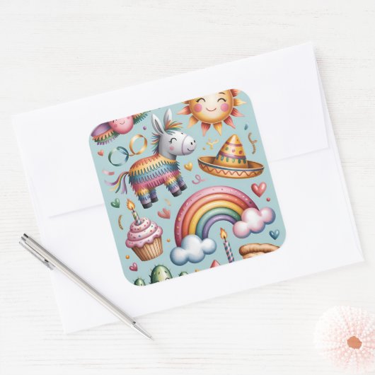 Blush Geometrisch Patroon Feestje Vierkante Sticker (Envelop)