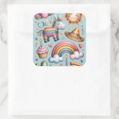 Blush Geometrisch Patroon Feestje Vierkante Sticker (Tas)