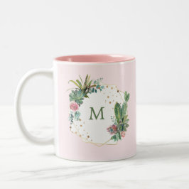Blush Geometrische Cactus met Monogram Tweekleurige Koffiemok