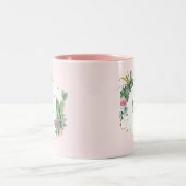 Blush Geometrische Cactus met Monogram Tweekleurige Koffiemok (Center)