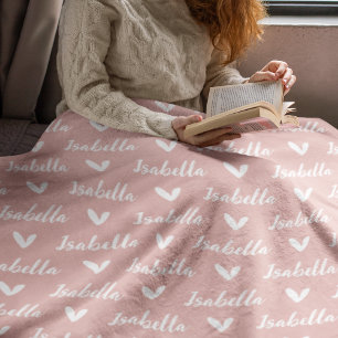 Blush gepersonaliseerde naam fleece deken met hart