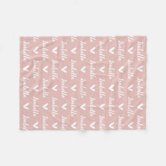Blush gepersonaliseerde naam fleece deken met hart (Voorkant (Horizontaal))