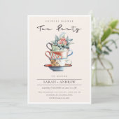 Blush Gestapelde kopups stelletjes Shower Tea Part Bedankkaart (Staand voorkant)