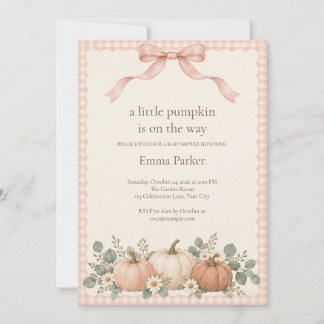 Blush Gingham Kleine Pompoen Baby Shower Kaart