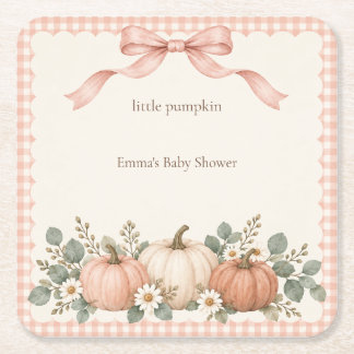 Blush Gingham Little Pumpkin Baby Shower Kartonnen Onderzetters