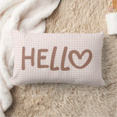 Blush Gingham Mocha Whimsical Heart Hello Kussen (Deken)
