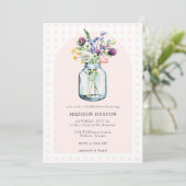 Blush Gingham & Wildflower Mason Jar Vrijgezellenf Kaart (Staand voorkant)