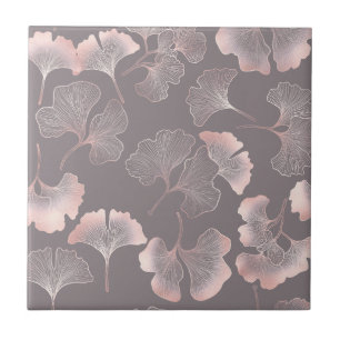 Blush Ginkgo Luxe – Gouden Botanisch op Zwart (5) Tegeltje