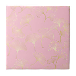 Blush Ginkgo Luxe – Gouden botanische afbeelding o Tegeltje