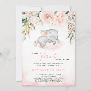Blush Girl Elephant Baby shower Kaart