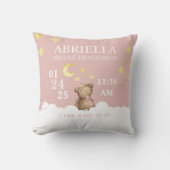 Blush Girl Teddy Bear Birth Stats Nursery Pillow Kussen (Voorkant)