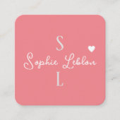 Blush Girly Calligrafie Romantisch Monogram Vierkante Visitekaartje (Voorkant)