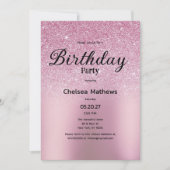 Blush girly roze gradiënt glitter Verjaardagsfeest Kaart (Voorkant)