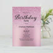 Blush girly roze gradiënt glitter Verjaardagsfeest Kaart (Staand voorkant)